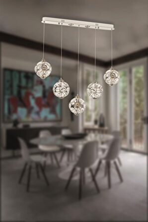 2020-5 Krom Powerled Sıralı 5 li Avize