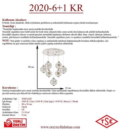 2020-6+1 7li Krom Sarkıt Led Avize