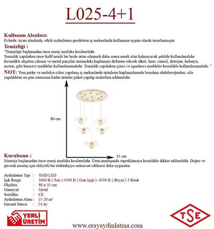 L025-4+1 5li Sarkıt Led Avize