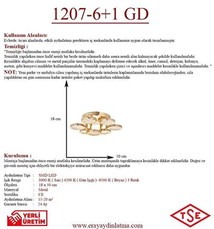 1207-7 GD 7 li Sarı Led Avize