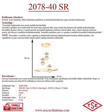 2078-40 SR 3 Toplu Led Gold Avize