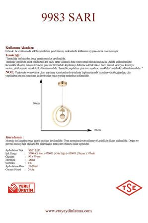 9983-3 3lü Led Gold Avize