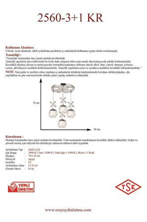 2560-3+1 4lü Krom Sarkıt Led Avize