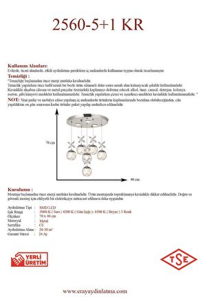 2560-5+1 6 Li Krom Led Avize