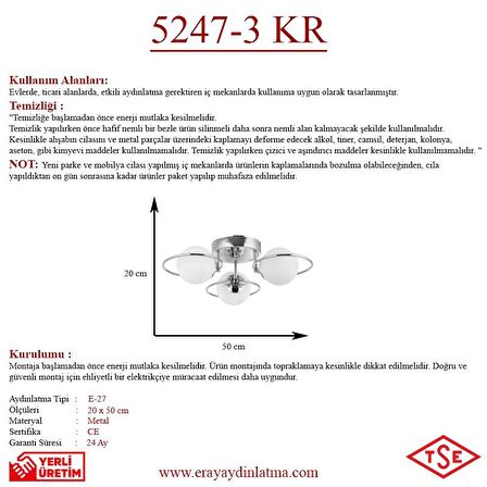 3 lü Opal Camlı Krom Avize