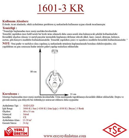 1601-3 Krom Led Avize