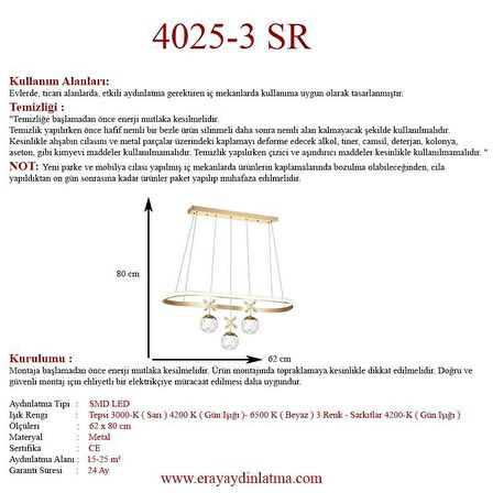 4025-3 SR 3 Toplu Gold Led Avize