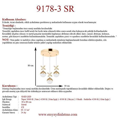 9178-3 3lü Sarkıt Led Avize