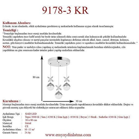 9178-3 3lü Krom Sarkıt Led Avize