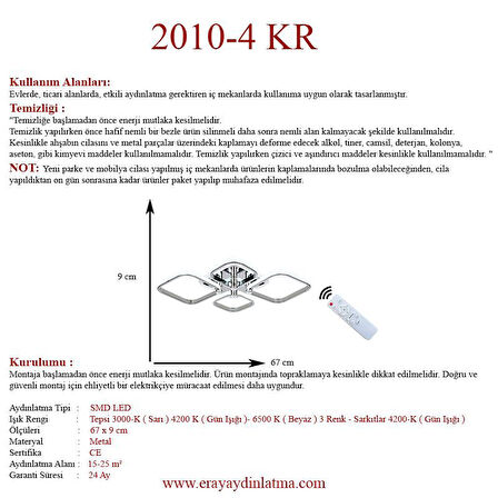 Eray Aydınlatma 2010-4 Krom Dimmer Kumandalı Led Avize