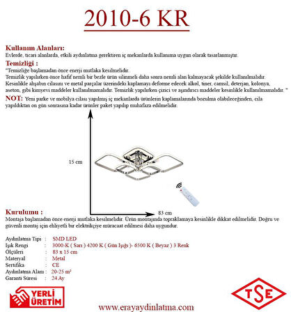 Eray Aydınlatma 2010-6 Lı Krom Dimmer Kumandalı Led Avize