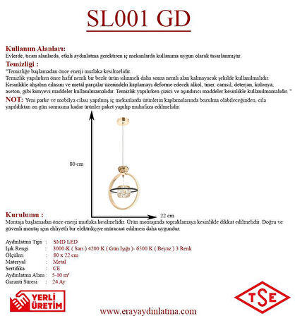 SL001 Gold Taşlı Led Avize