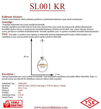 SL001 Krom Taşlı Led Avize