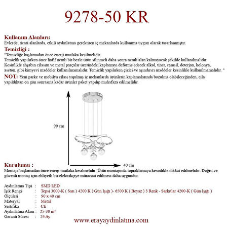 Eray Aydınlatma 9278-50 KR 4 Toplu Krom Led Avize