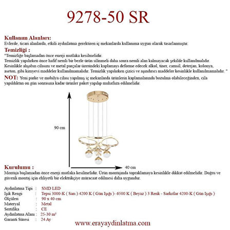 Eray Aydınlatma 9278-50 SR 4 Toplu Gold Led Avize