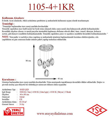 Eray Aydınlatma 1105-4+1 5li Krom Sarkıt Led Avize