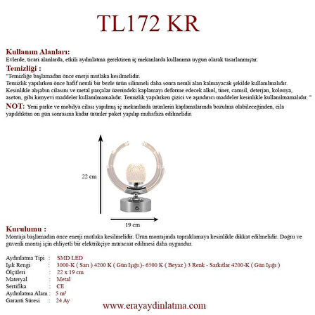 Eray Aydınlatma TL172 Krom Dokunmatik Led Masa Lambası