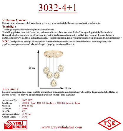 Eray Aydınlatma 3032-4+1 5li Sarkıt 3 Renk Led Avize