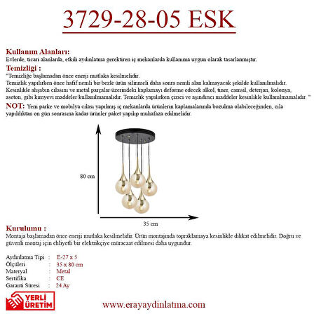 Eray Aydınlatma ERY 3729-28-05 5 li Eskitme Sarkıt Avize