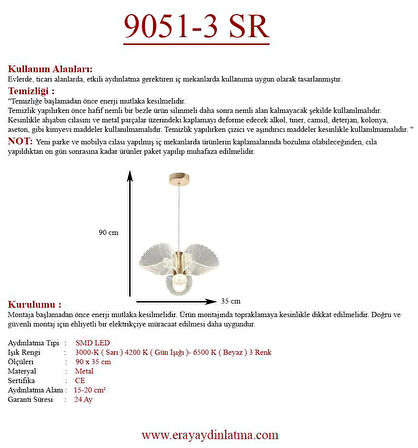 Eray Aydınlatma 9051-3 Sarkıt 3 Renk Led Avize