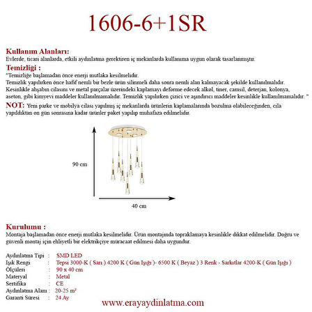 Eray Aydınlatma 1606-6+1 7li Sarkıt Led Gold Avize