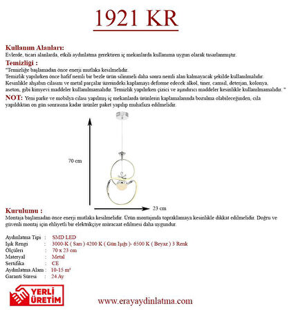 Eray Aydınlatma 1921-1 Krom Kristal Taşlı Led Avize