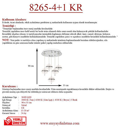 Eray Aydınlatma 8265-4+1 5li Krom Sarkıt Led Avize