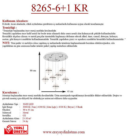 Eray Aydınlatma 8265-6+1 Krom Sarkıt Led Avize