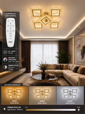 Eray Aydınlatma A016-4+1 Sarı Dimmer Kumandalı Led Avize