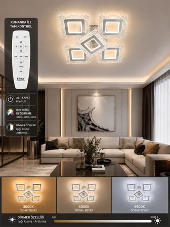 Eray Aydınlatma A016-4+1 Krom Dimmer Kumandalı Led Avize