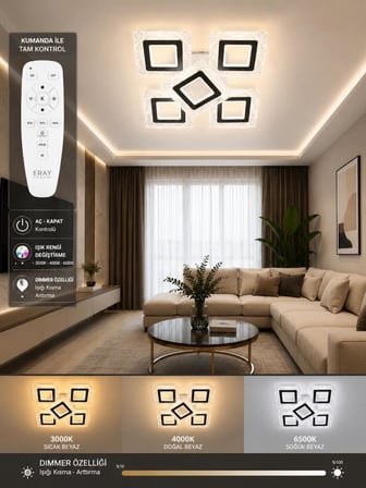 Eray Aydınlatma A016-4+1 Beyaz Dimmer Kumandalı Led Avize