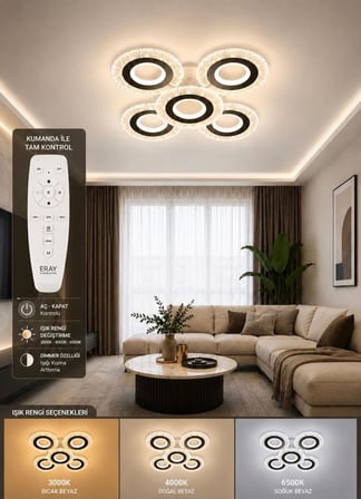 Eray Aydınlatma A017-4+1 Beyaz Dimmer Kumandalı Led Avize