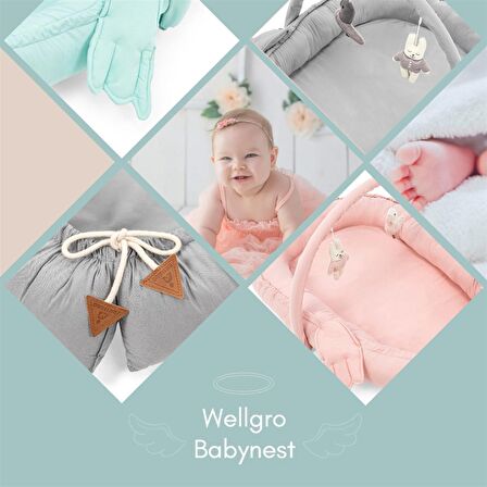 Wellgro Melek Kanatlı Anne Yanı Bebek Yatağı Babynest-Gri ,İlk Yatağım, Oyuncak Barlı Bebek Yuvası