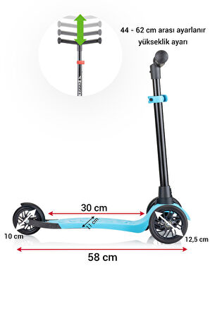 Wellgro Turbo 3 Tekerli Yükseklik Ayarlı Scooter, Mavi