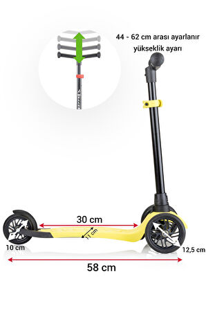 Wellgro Turbo 3 Tekerli Yükseklik Ayarlı Scooter, Sarı
