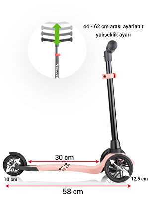 Wellgro Turbo 3 Tekerli Yükseklik Ayarlı Scooter, Pembe