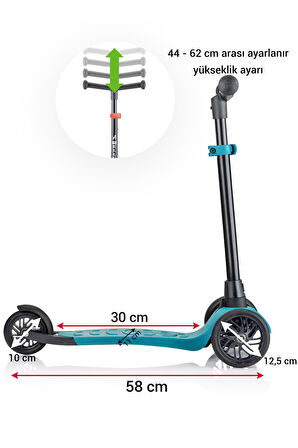 Wellgro Turbo 3 Tekerli Yükseklik Ayarlı Scooter, Yeşil