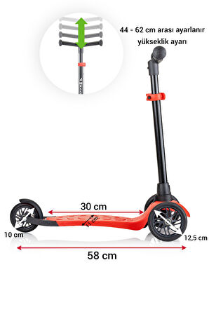 Wellgro Turbo 3 Tekerli Yükseklik Ayarlı Scooter, Kırmızı