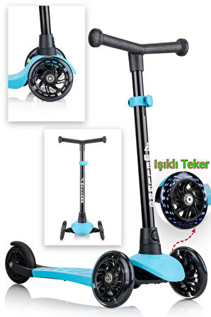 Wellgro Işıklı 3 Tekerli Yükseklik Ayarlı Scooter, Mavi