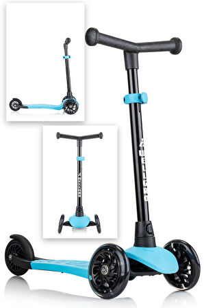 Wellgro Işıklı 3 Tekerli Yükseklik Ayarlı Scooter, Mavi