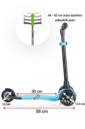 Wellgro Işıklı 3 Tekerli Yükseklik Ayarlı Scooter, Mavi