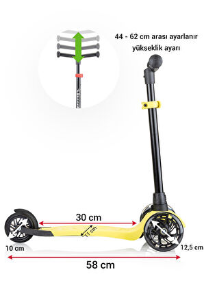 Wellgro Işıklı 3 Tekerli Yükseklik Ayarlı Scooter, Sarı