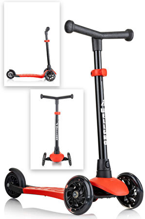 Wellgro Işıklı 3 Tekerli Yükseklik Ayarlı Scooter, Kırmızı