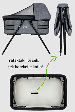 Agila Katlanır Bebek Beşiği, Portatif Beşik, Anne Yanı Bebek Beşiği - Gri