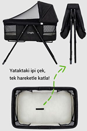 Agila Katlanır Bebek Beşiği, Portatif Beşik, Anne Yanı Bebek Beşiği - Siyah
