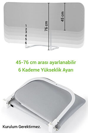 Wellgro Katlanır Yatak Bariyeri, 150x75 cm Çocuk Yatak Korkuluğu Düz Gri Desensiz