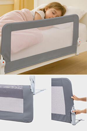 Wellgro Premium 120x65 cm Deri Kılıflı Yatak Bariyeri, Katlanır Yatak Korkuluğu, Gri