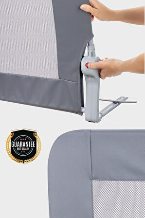 Wellgro Premium 120x65 cm Deri Kılıflı Yatak Bariyeri, Katlanır Yatak Korkuluğu, Gri