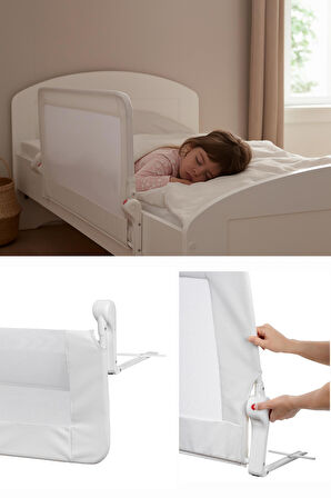 Wellgro Premium 120x65 cm Deri Kılıflı Yatak Bariyeri, Katlanır Yatak Korkuluğu, Beyaz