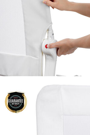 Wellgro Premium 120x65 cm Deri Kılıflı Yatak Bariyeri, Katlanır Yatak Korkuluğu, Beyaz